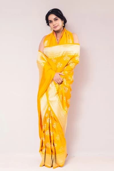 Alluring Yellow Mushroo Silk Saree