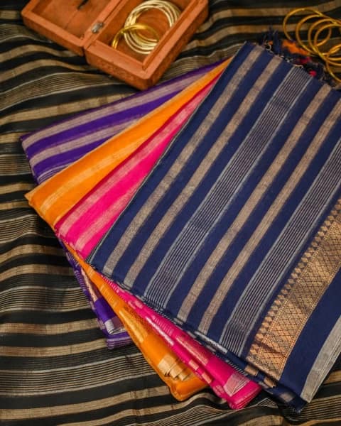 Silk Organza Striped Saree