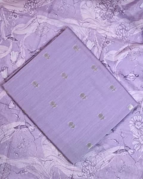 Delicate Purple Unstitched Suit Set - Mal chanderi digital print dupatta with chanderi booti shirt