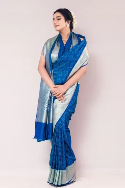 Midnight Blue Mushroo Silk Saree