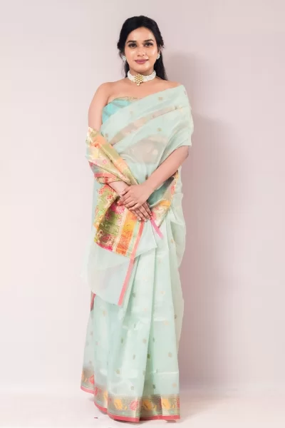 Enchanting Pista Green Tissue Paithani Weave Saree