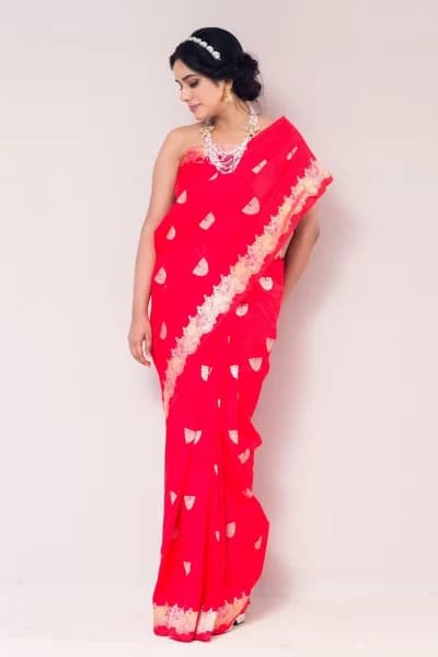 Red Mushroo Silk Saree