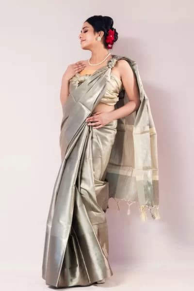 Exquisite Charcoal Black Plain Tissue Saree