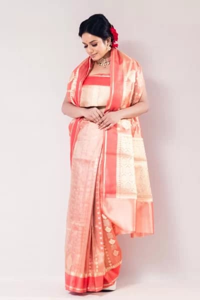 Lustrous Red Tissue Jaquard Weave Saree