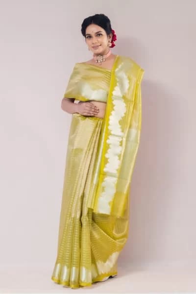 Opulent Olive Tissue with Strip Weave Saree