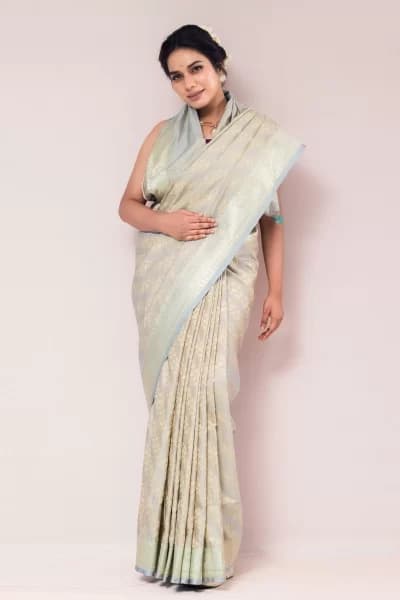 Dusty Pista Mushroo Banarasi Silk Saree
