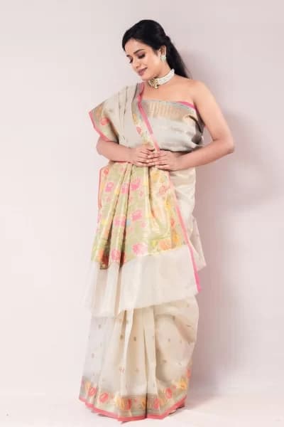 Refined Cream Tissue Paithani Weave Saree