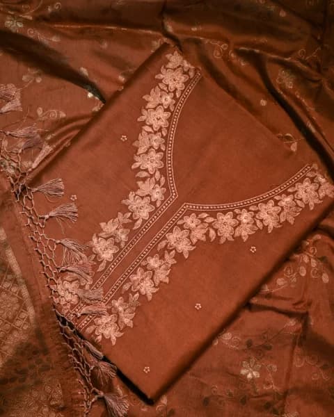 Pure Chanderi Embroidered Suit Set
