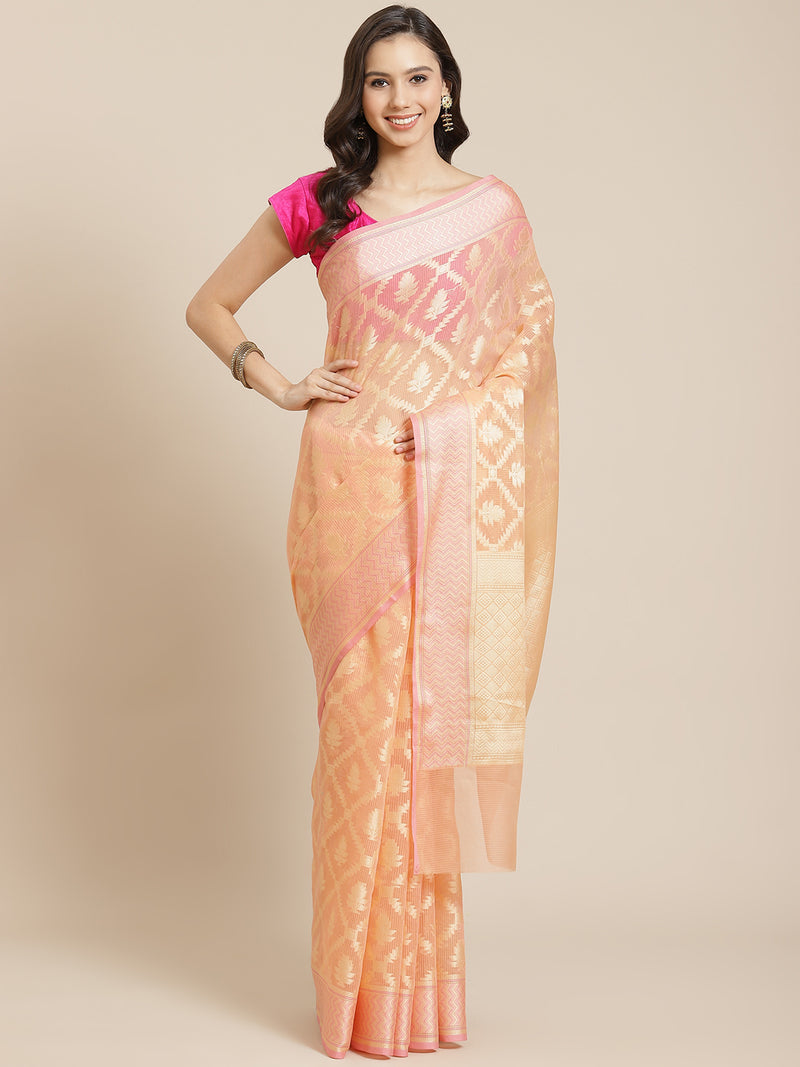 Weaved Peach Coloured Elegant Liva Saree