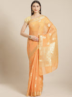 Weaved Orange Colored Fancy Liva Saree