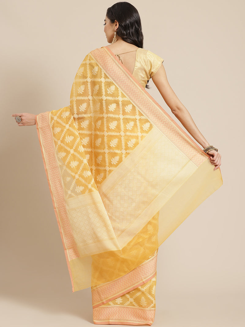 Weaved Yellow Coloured Elegant Liva Saree