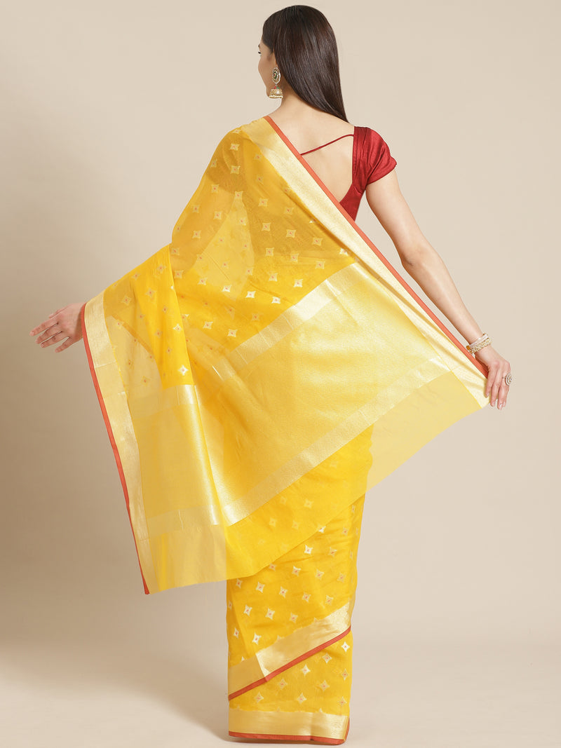 Weaved Gold Colored  Heavy-Look Liva Saree
