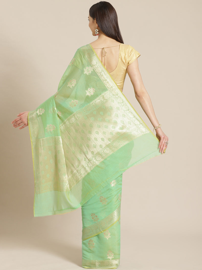 Weaved Seagreen Colored Fancy Liva Saree