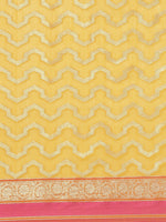 Weaved Geometrical Gold-Peach Colored Liva Saree