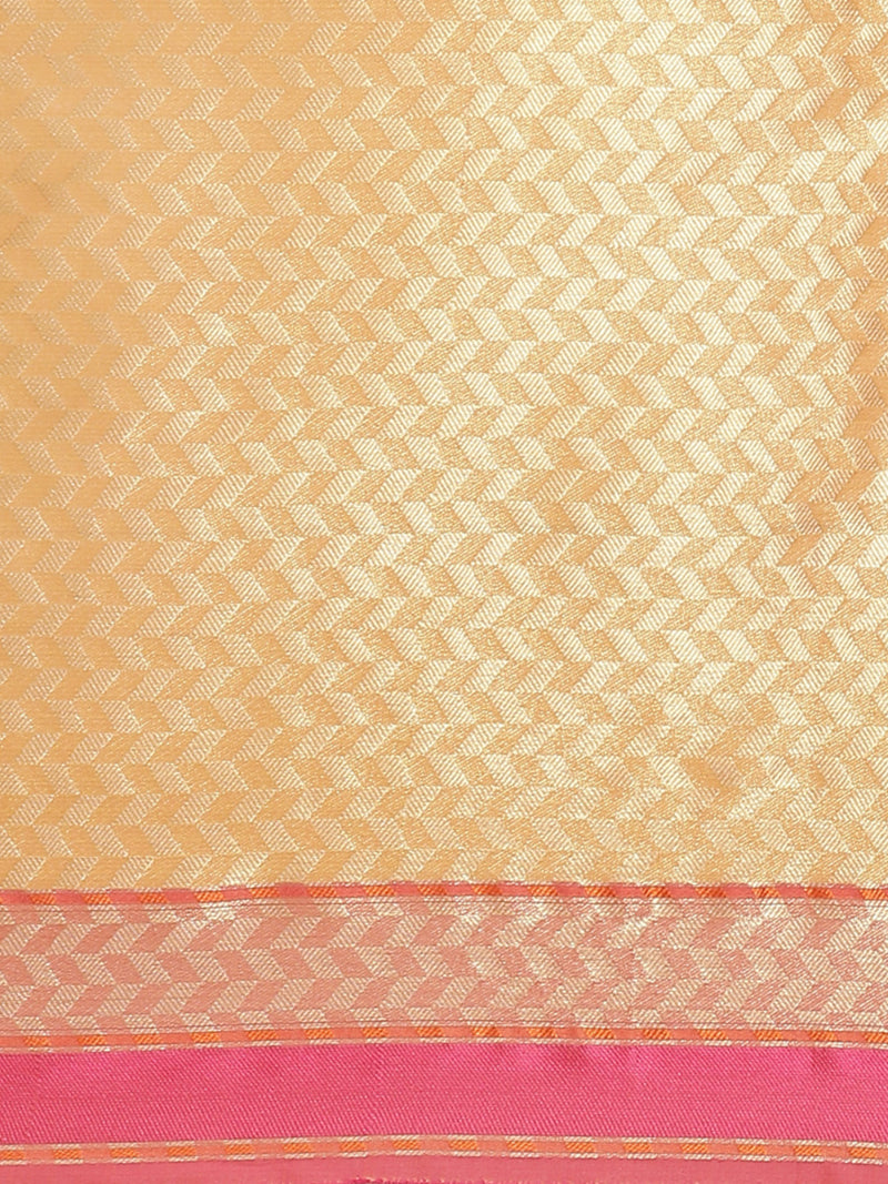 Weaved Geometrical Peach Colored Liva Saree