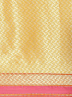 Weaved Geometrical Gold-Peach Colored Liva Saree