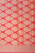 Woven Peach Georgette Silk Sari- Traditional Geometric