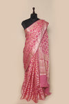 Woven Pink Georgette Silk Sari- Traditional Geometrical Jaal