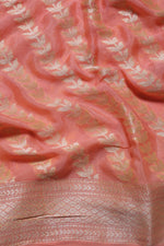 Woven Peach Georgette Silk Sari- Traditional Lines