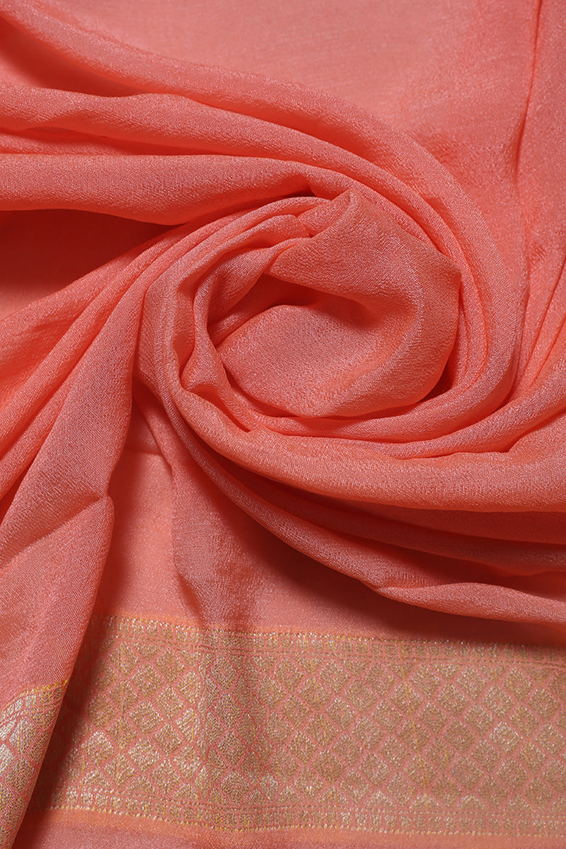 Woven Peach Georgette Silk Sari- Traditional Lines