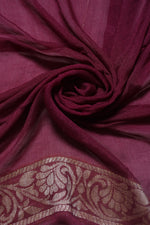 Woven Wine Georgette Silk Sari- Traditional Jaal Design