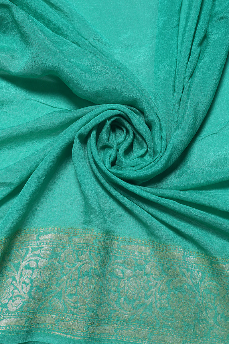 Georgette Silk  Aqua Green Sari- Traditional Geometrical Jaal