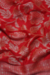 Woven Peach Georgette Silk Sari- Traditional Jaal