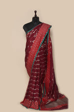 Fancy Banarasi Wine Silk Sari- Geometrical Design