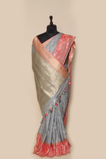 Fancy Banarasi  Grey silk Sari- Animal Inspired Geometrical Design