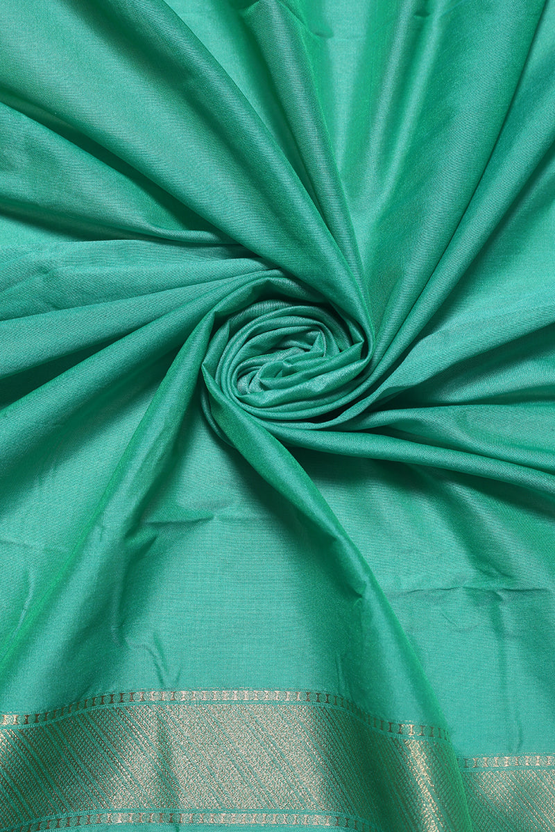 Fancy Banarasi Aqua Green Silk Sari- Traditional Motif