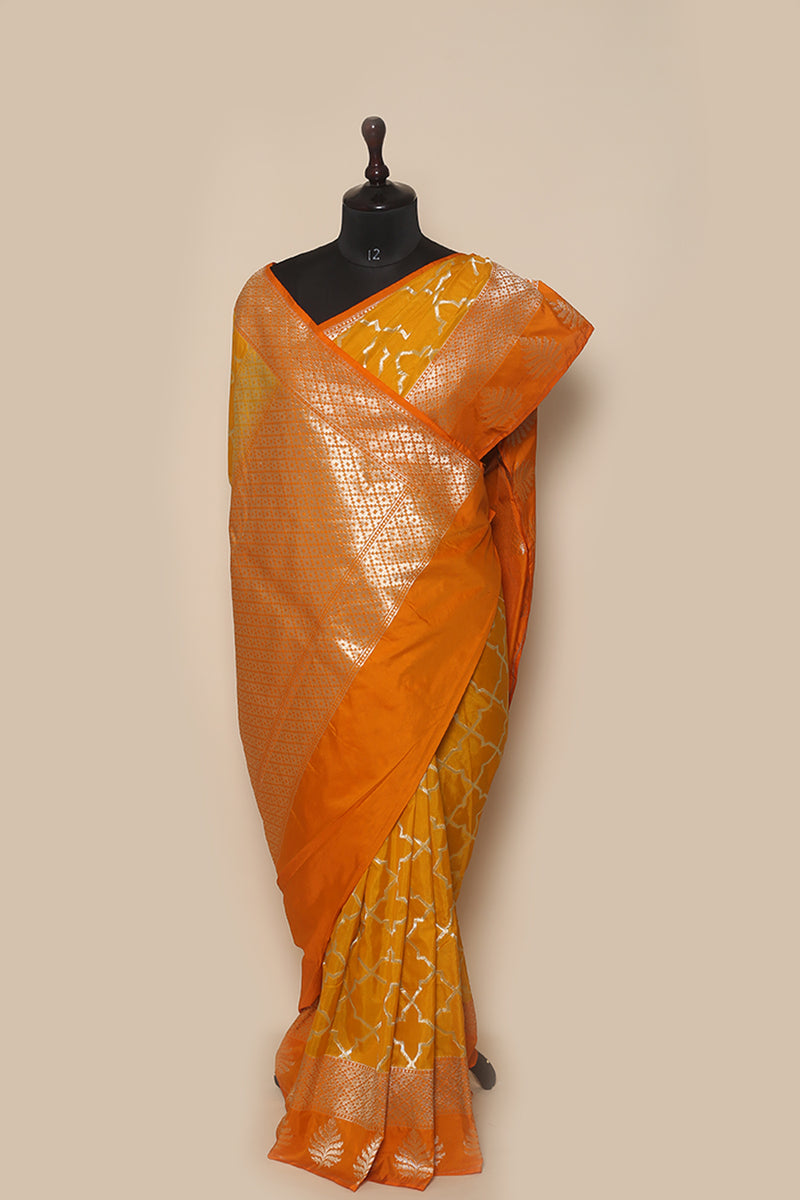 Fancy Banarasi  Mustard Silk Sari- Geometrical Designs