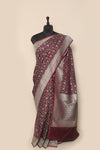 Fancy Banarasi Silk Wine Silk Sari- Traditional Motif Jaal