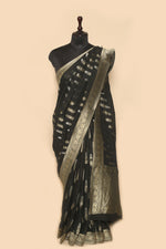 Woven Black Georgette Silk Sari- Traditional Mughal Inspired Motif