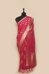 Woven Pink Georgette Sari- Traditional Mughal Inspired Motif