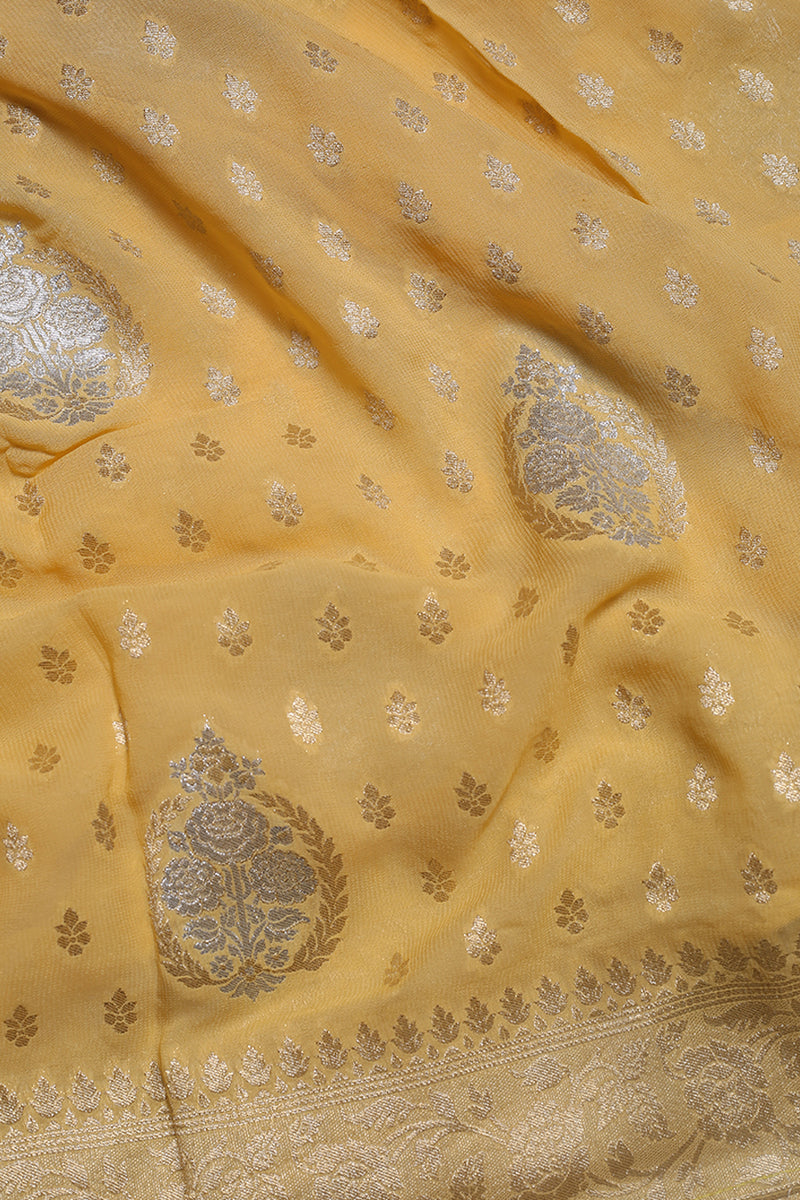 Georgette Silk Yellow Sari- Traditional Zari Motif