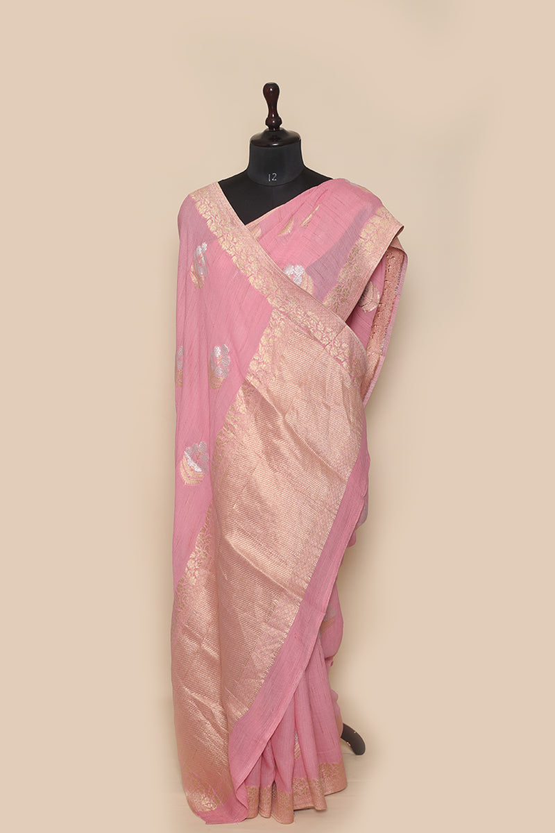 Georgette Silk Pink Sari- Traditional Motif