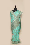 Georgette Chinia Silk Aqua Green Sari- Traditional Antique Zari Motif