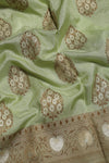 Georgette Chinia Silk Pista green Sari- Traditional Antique Zari Motif