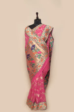 Georgette Silk Pink Sari- Traditional Paithani