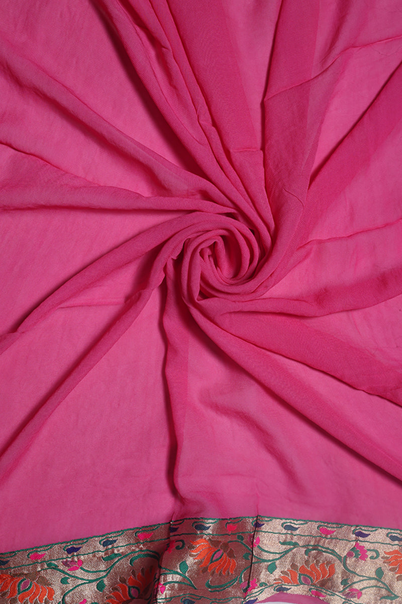 Georgette Silk Pink Sari- Traditional Paithani