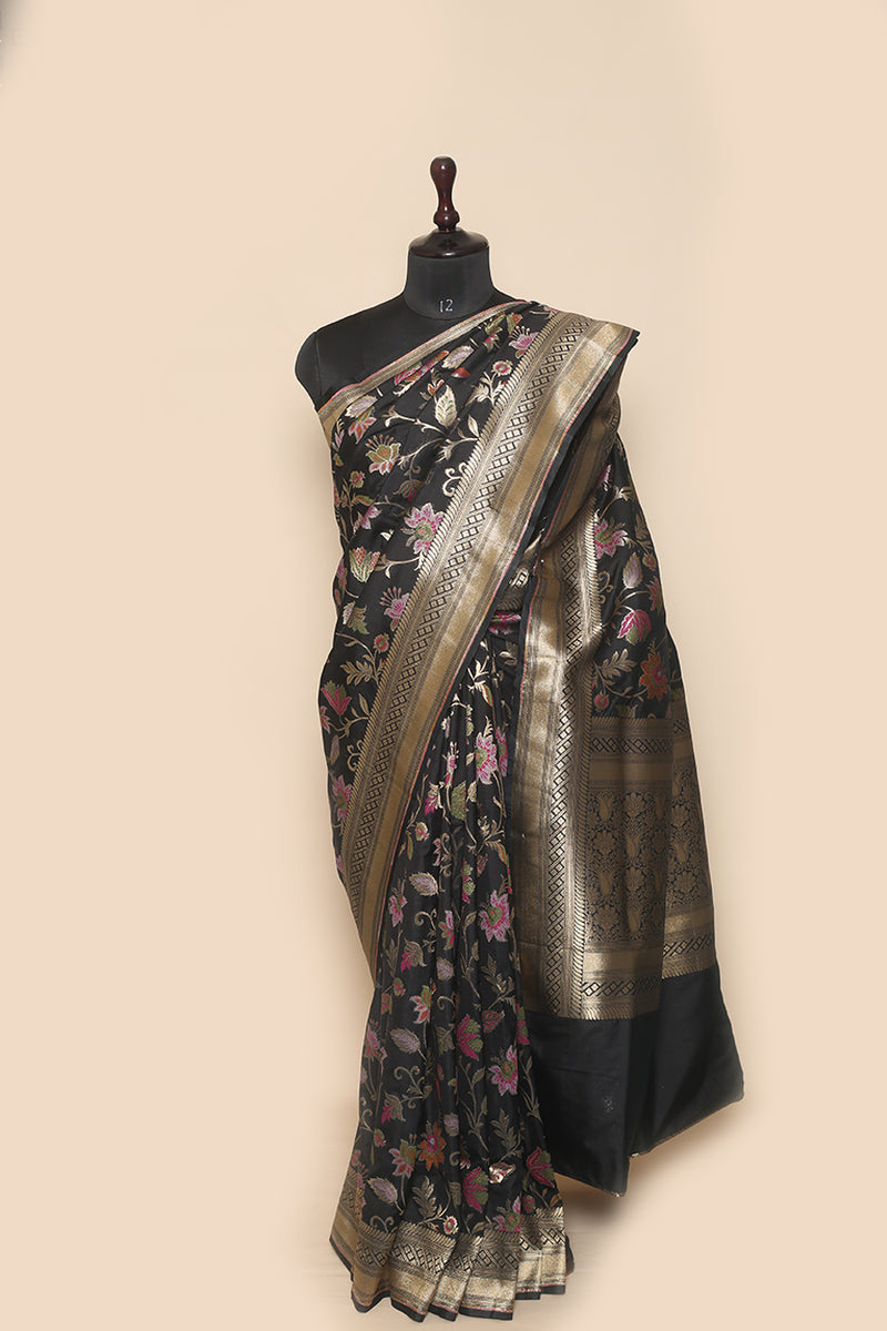Fancy Banarasi  Black Silk Sari- Multi Jaal