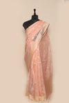 Woven Peach Kora Silk Sari- Traditional Jaal