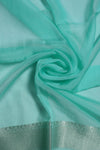 Woven Kora Silk Aqua Green Sari- Traditional Jaal