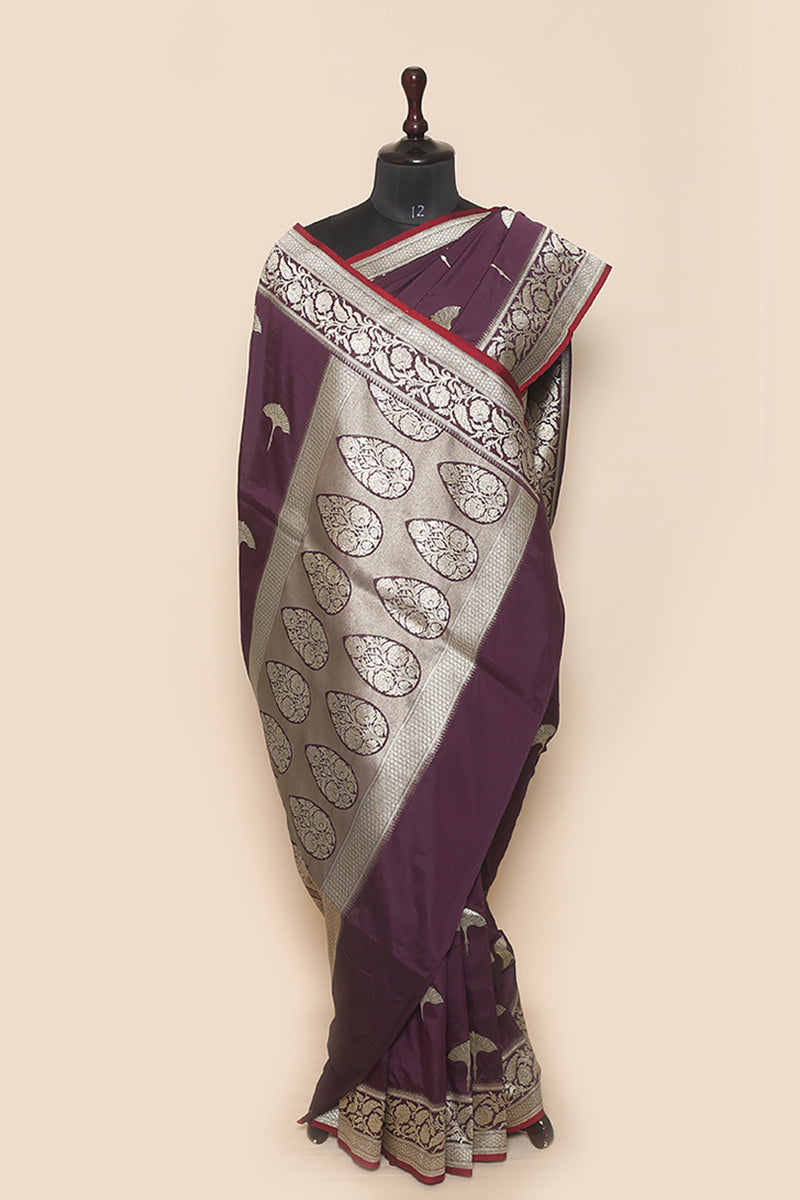 Fancy Banarasi Wine Silk Sari- Persian Motif Inspired