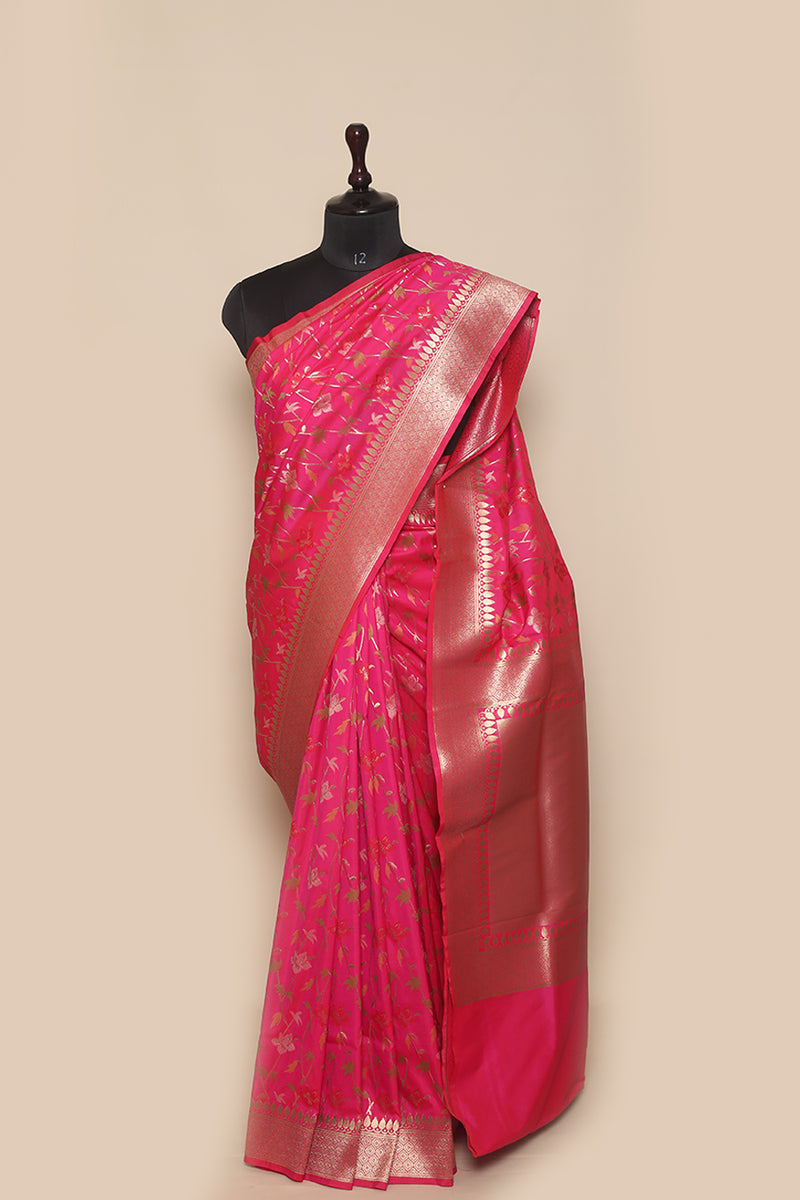Fancy Banarasi  Pink Silk Sari- Multi Flower Jaal