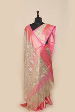 Embroidered Cream Tissue Sari- Traditional Tissue Cross-stitch Jaal