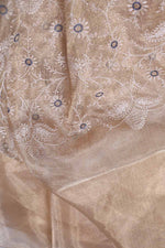 Embroidered Cream Tissue Sari- Chikankari