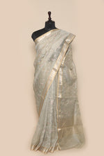 Embroidered seagreen Tissue Sari- Traditional Tissue Jaal