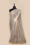 Embroidered Grey  Tissue Silk Sari- Traditional Tissue Jaal