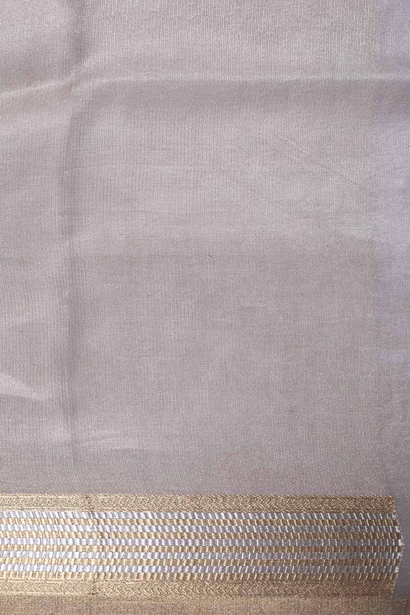 Embroidered Grey  Tissue Silk Sari- Traditional Tissue Jaal
